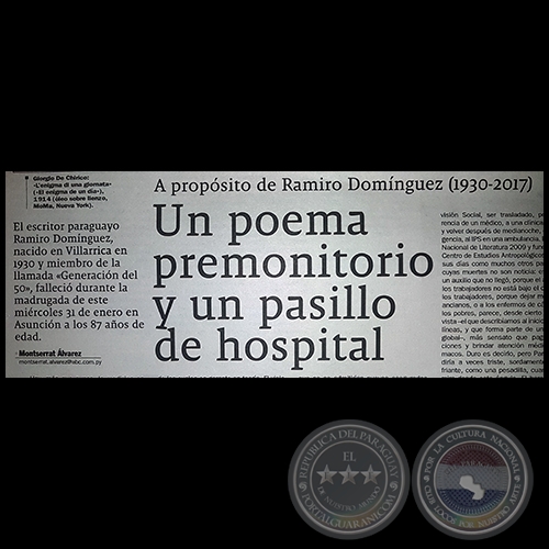 UN POEMA PREMONITORIO Y UN PASILLO DE HOSPITAL - A propsito de Ramiro Domnguez (1930-2017) - Por MONTSERRAT LVAREZ - Domingo, 04 de Febrero de 2018
